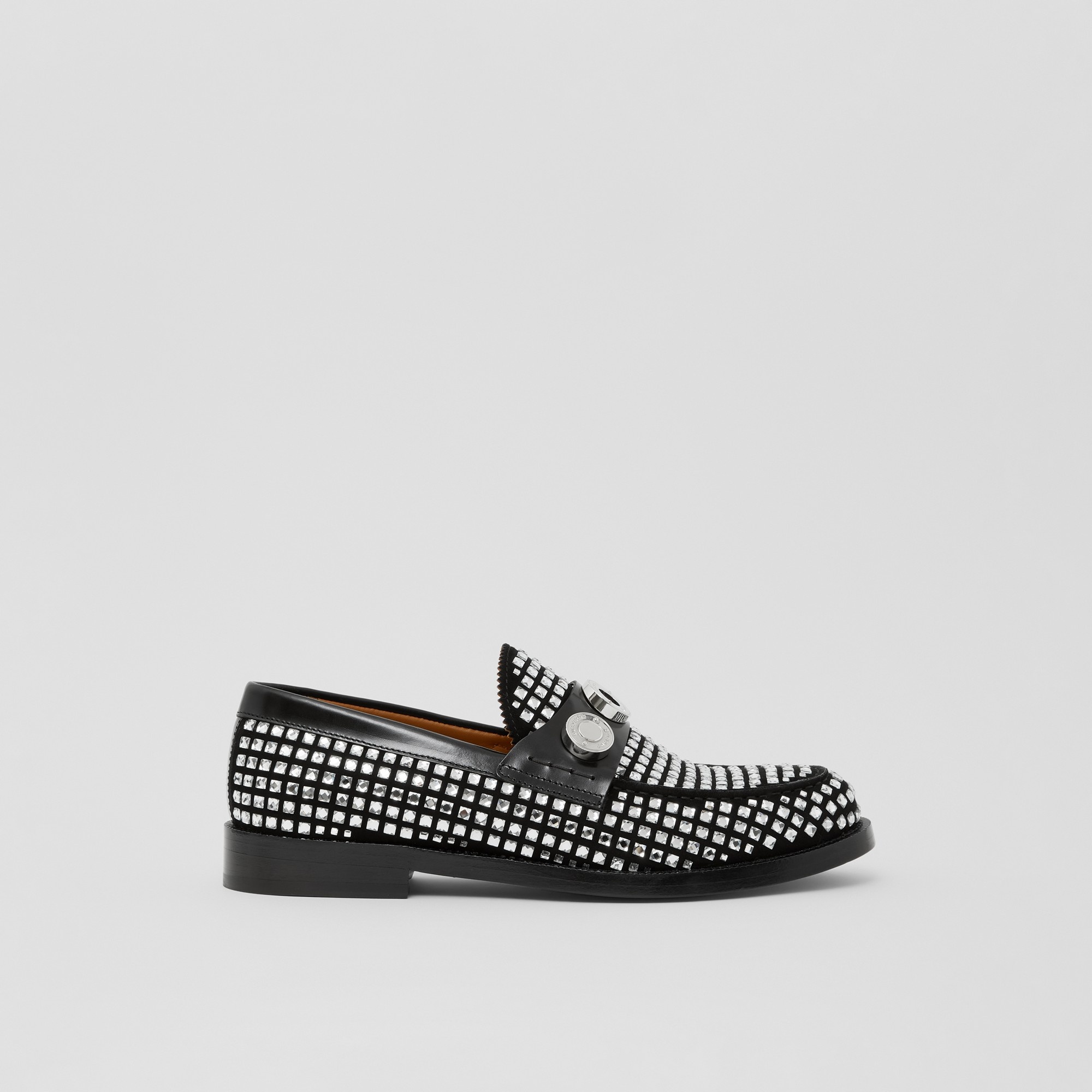 Logo Graphic Crystal Detail Suede Loafers - 1