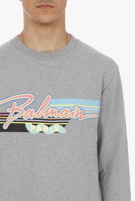 EXCLUSIVE - Heather gray cotton sweatshirt with multicolor Balmain logo - 6