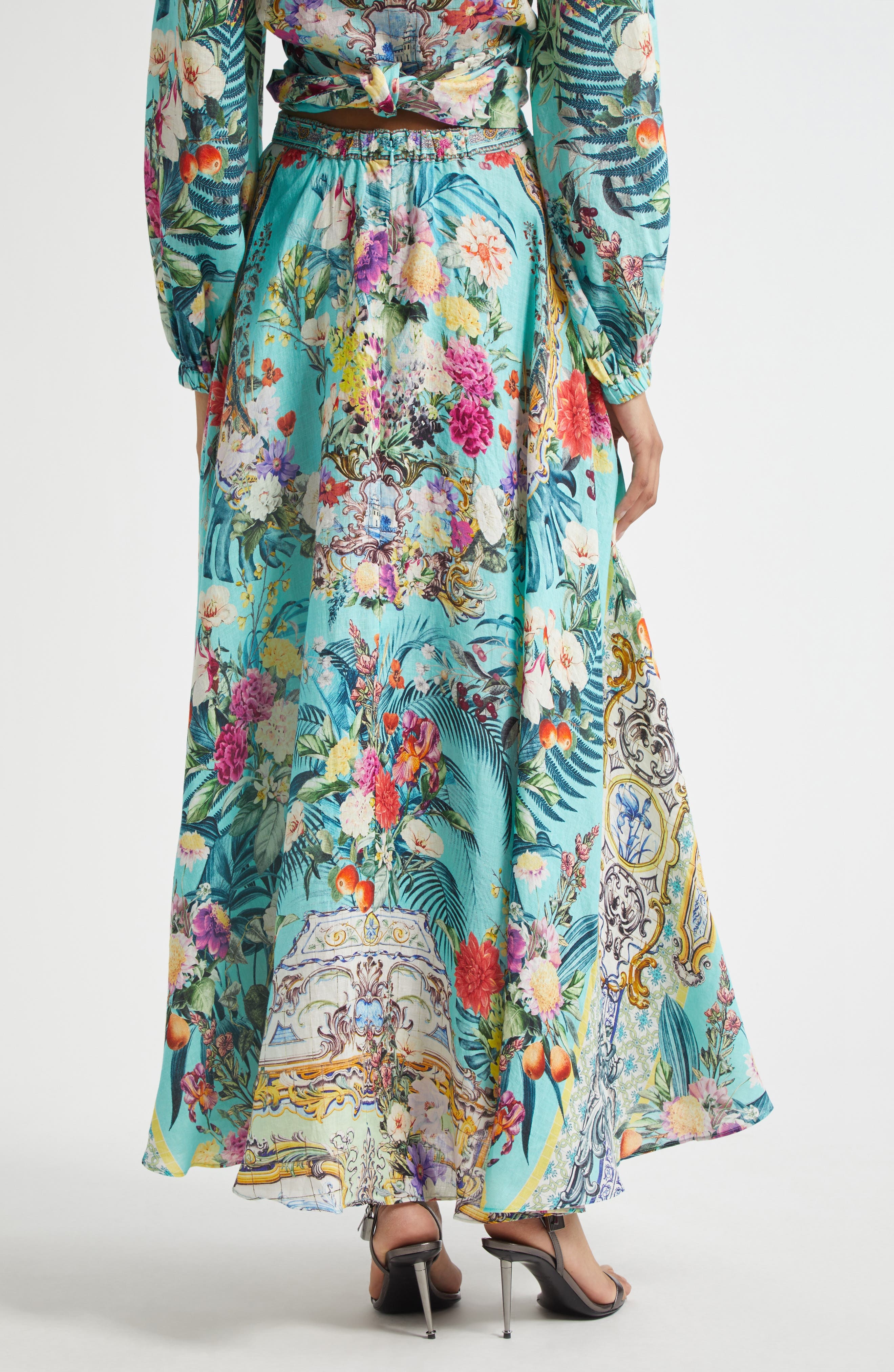 Camilla Crystal Embellished Linen Maxi Skirt in Gardens Of Queluz at Nordstrom - 3