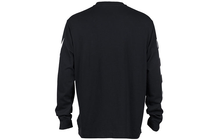 Men's OFF-WHITE SS22 Diag Alphabet Stripe Pattern Pullover Long Sleeves Loose Fit Black T-Shirt OMAB - 2