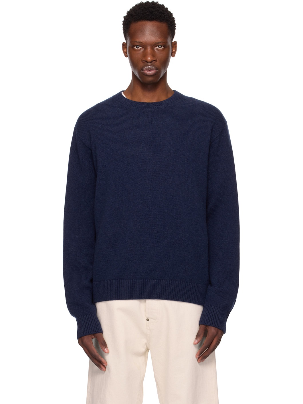 Navy Simple Crew Sweater - 1