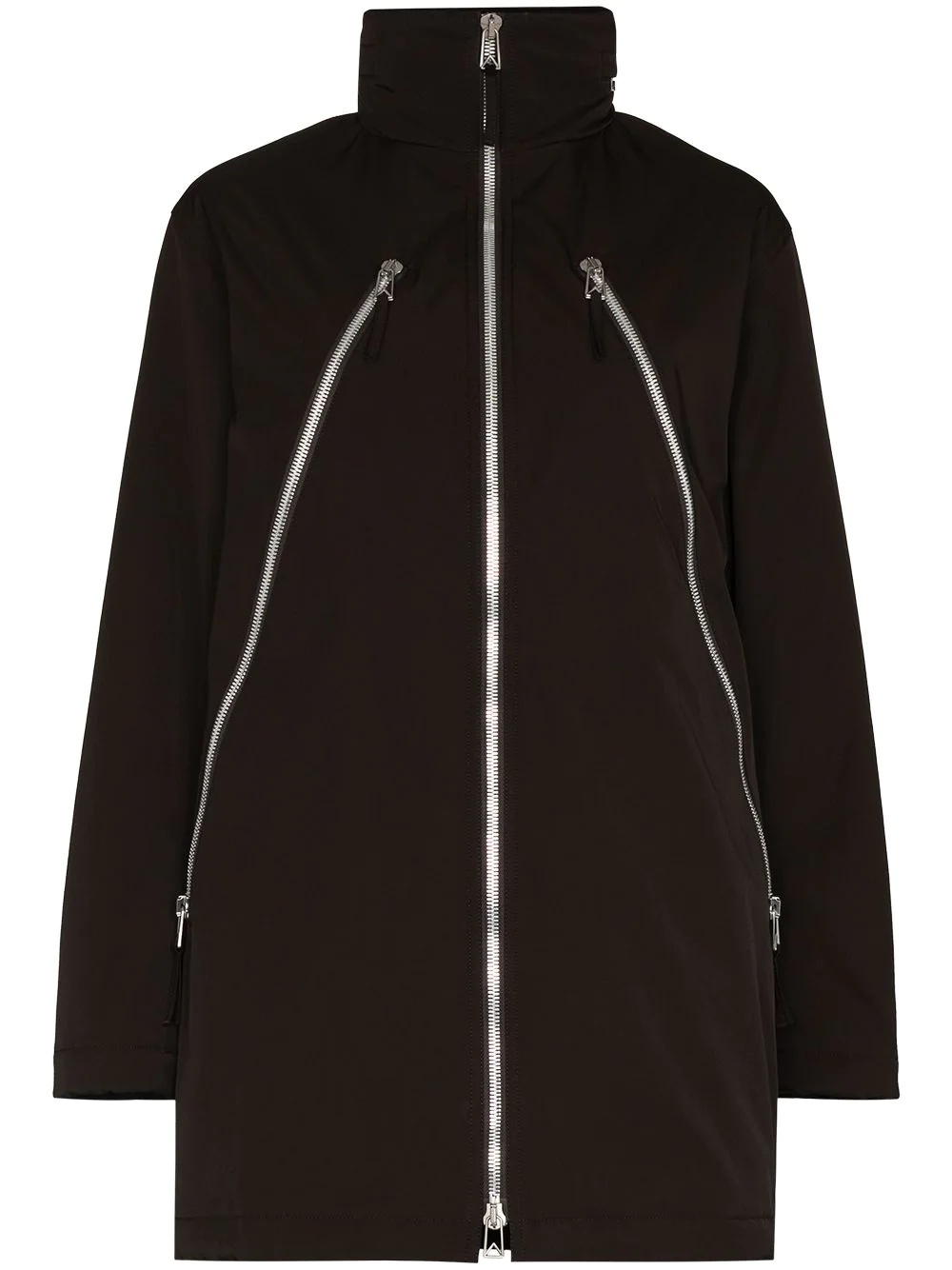 contrast-trim zip-detail hooded coat - 1