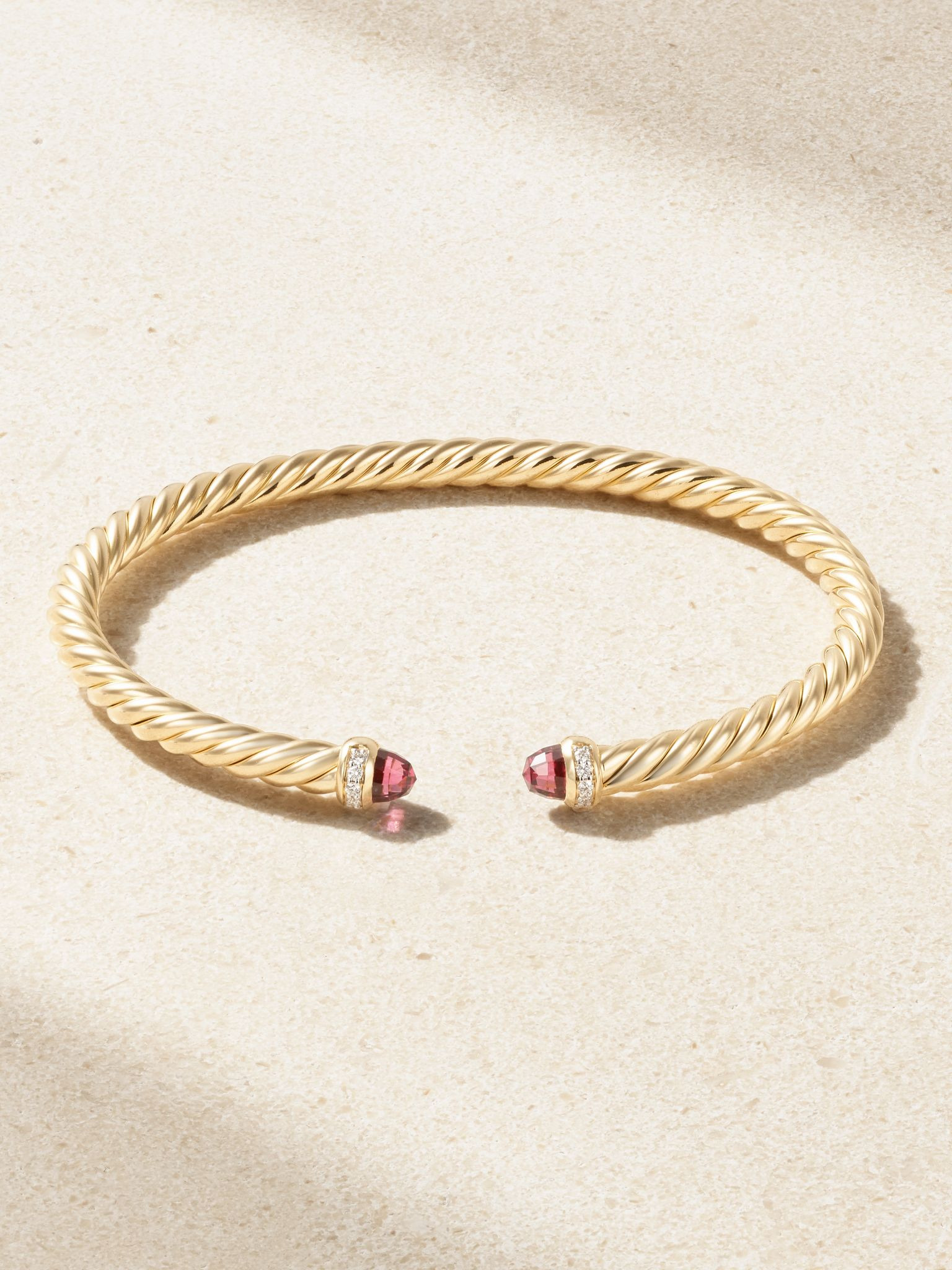 Modern Cable 18-karat gold, garnet and diamond cuff Gold - 1