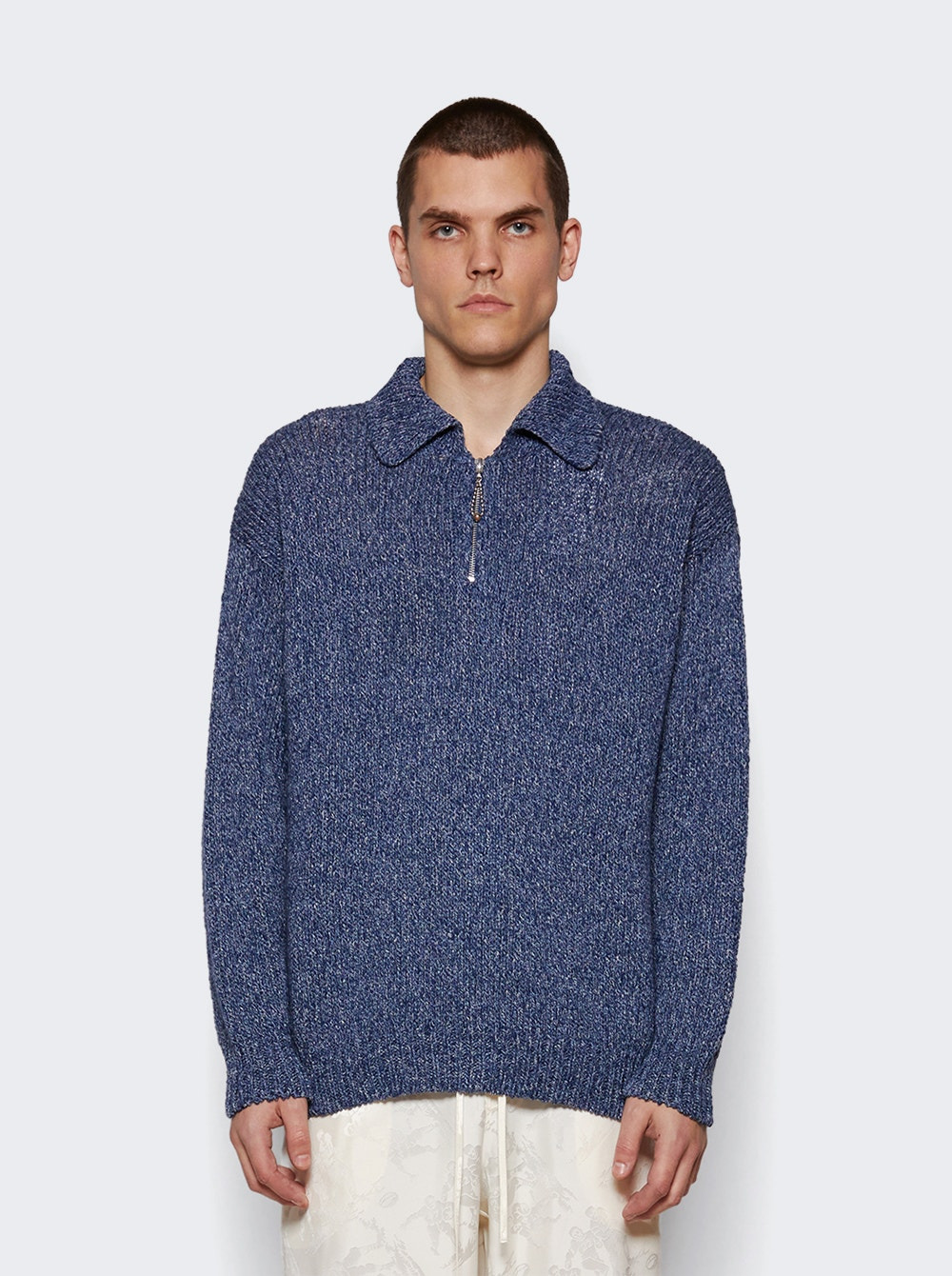 Melange Polo Sweater Blue - 3