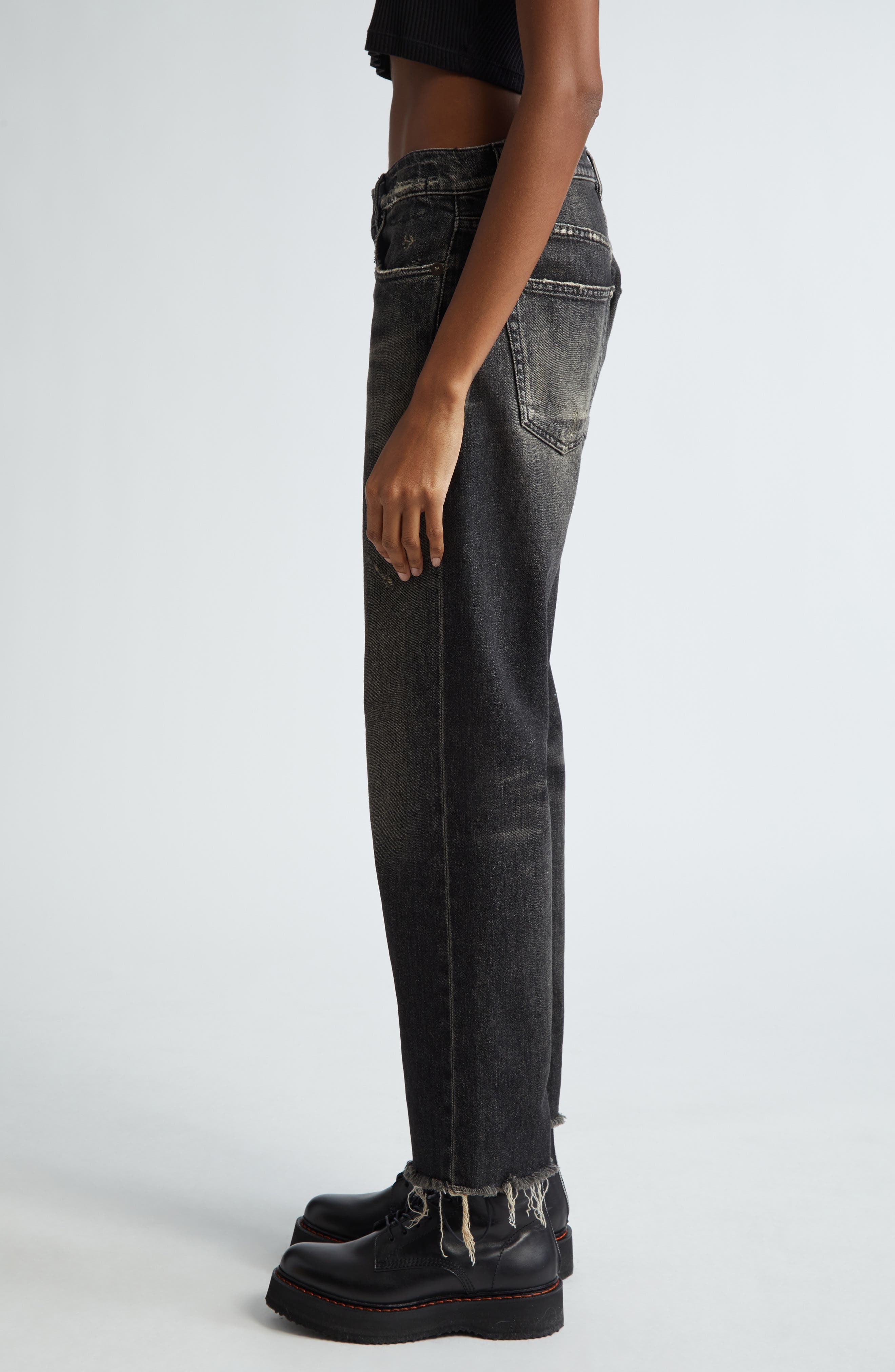 Distressed Fray Hem Stretch Boyfriend Jeans - 4
