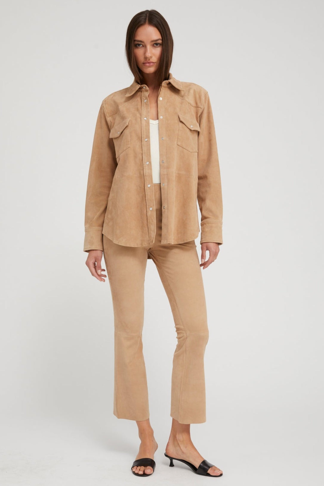 SAND SUEDE WESTERN BUTTON DOWN - 4