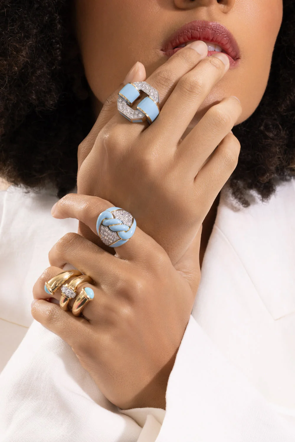 Diamond Light Blue Rope Ring - 1