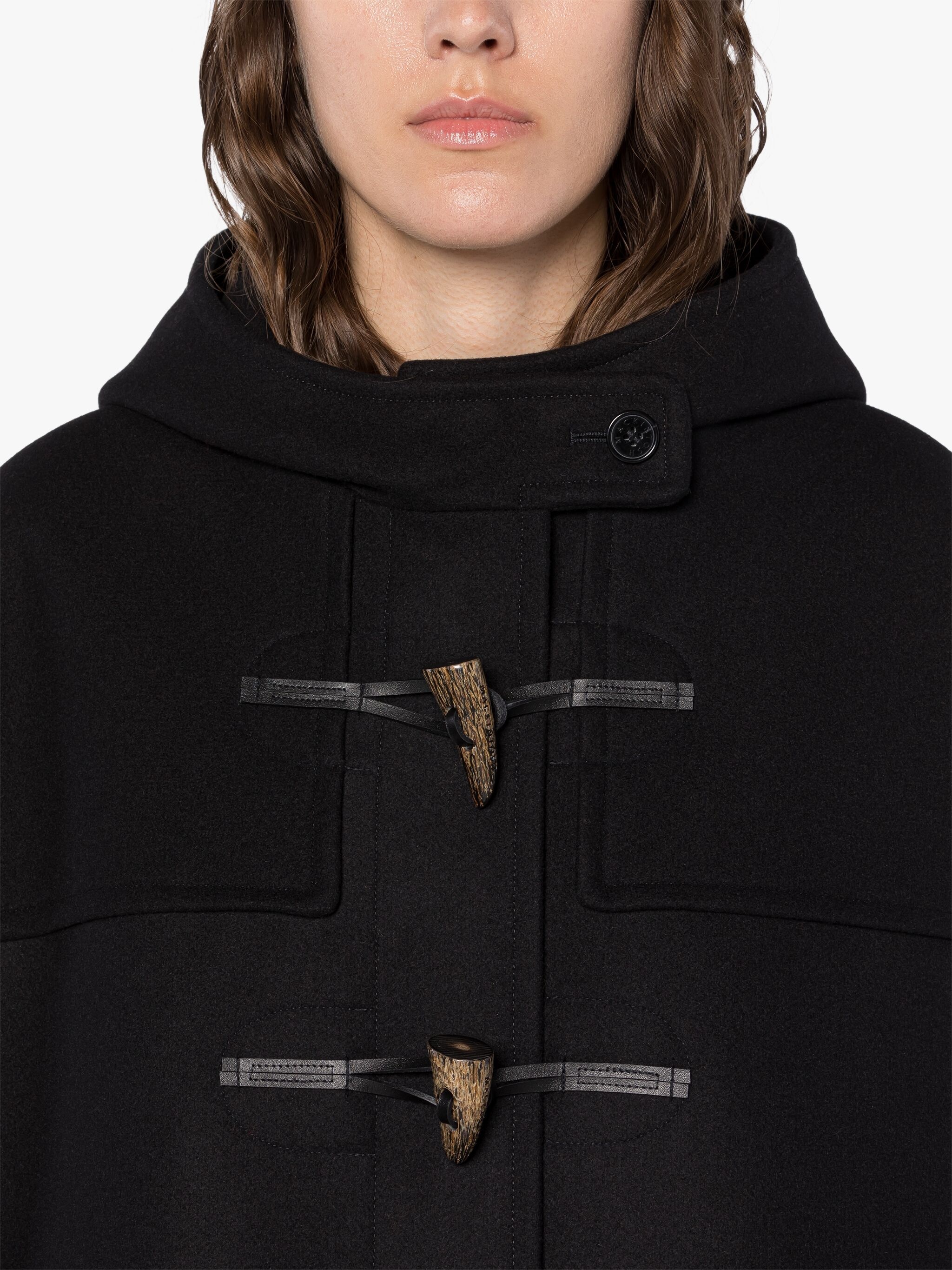 HUMBIE BLACK WOOL DUFFLE COAT - 5