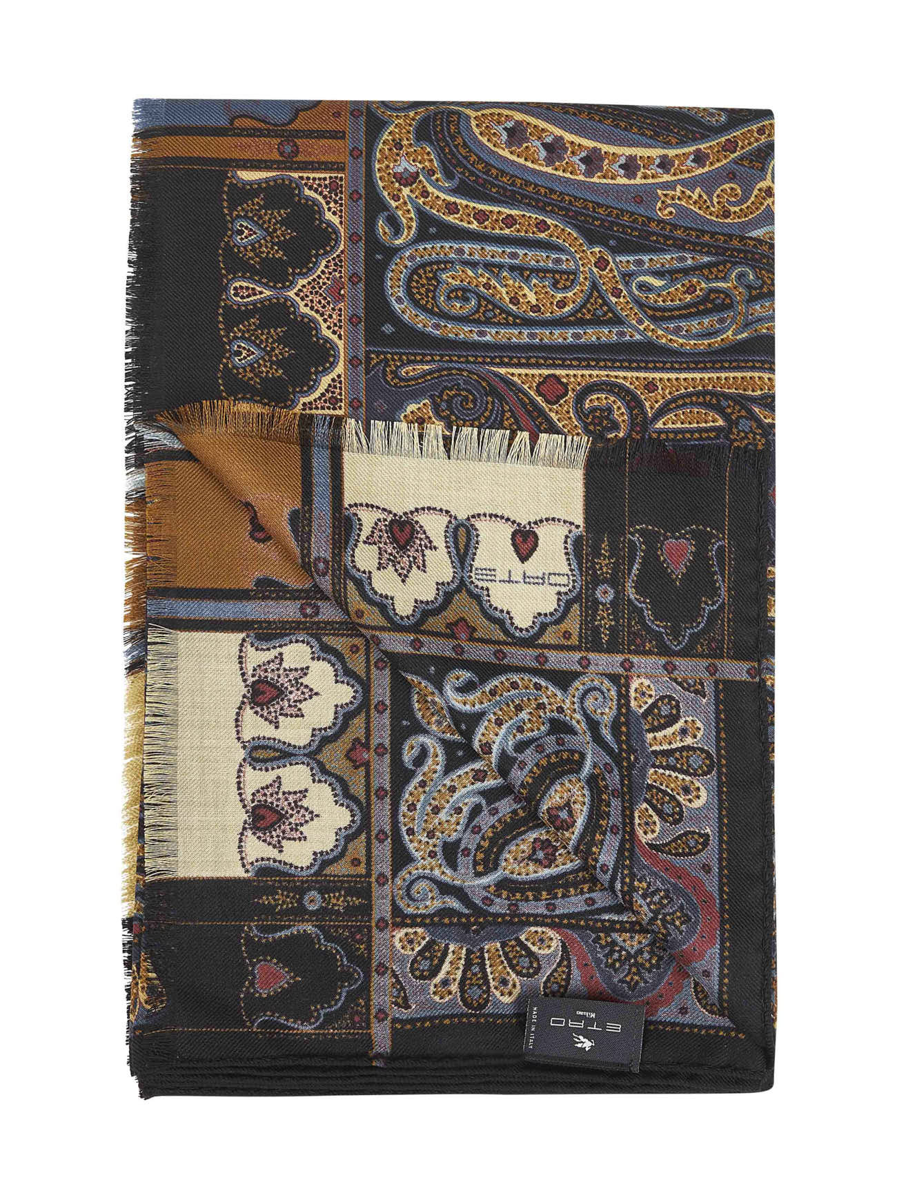Black Paisley print wool and silk scarf - 2