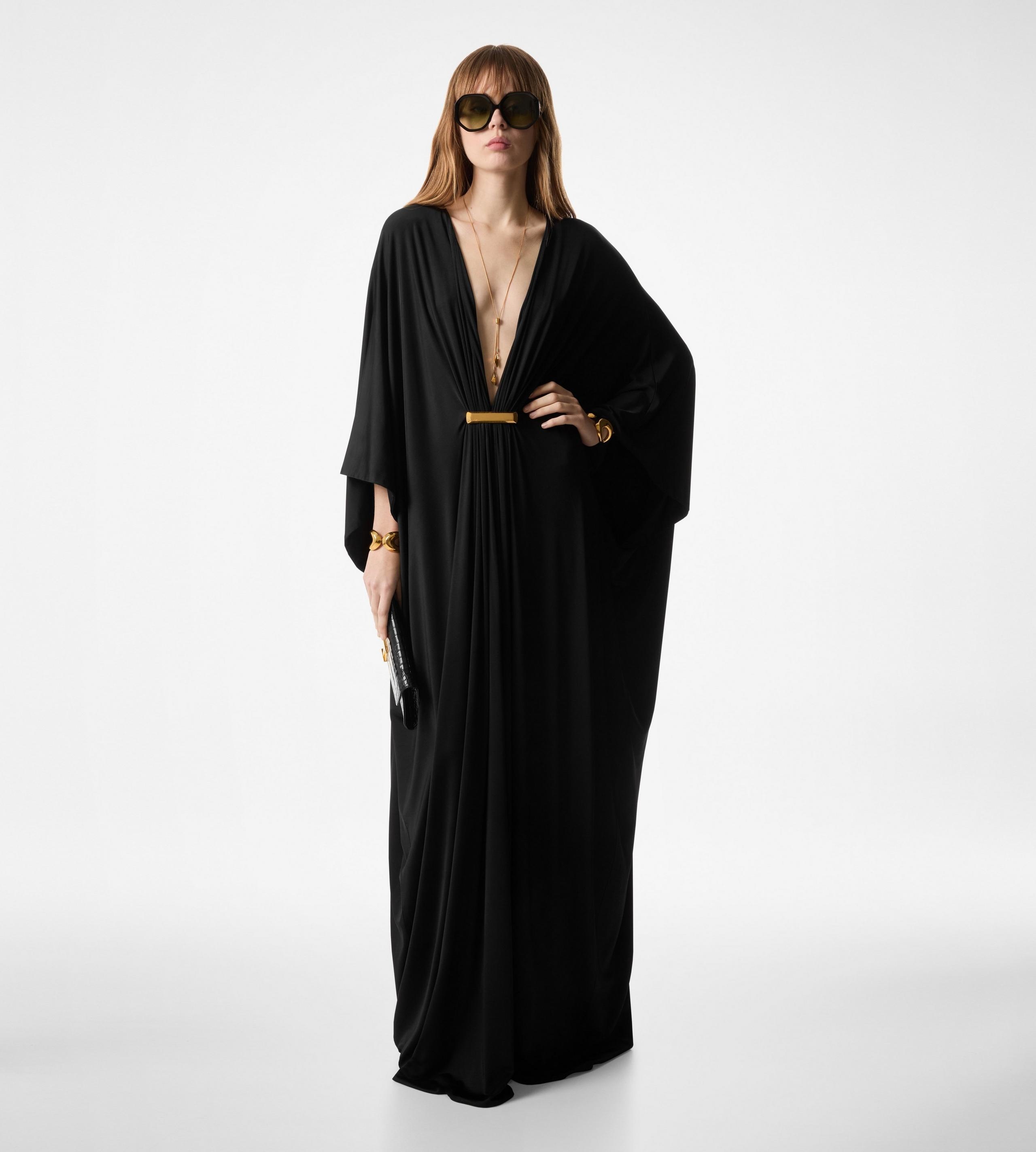 SATIN STRETCH JERSEY DEEP V-NECK KAFTAN - 2