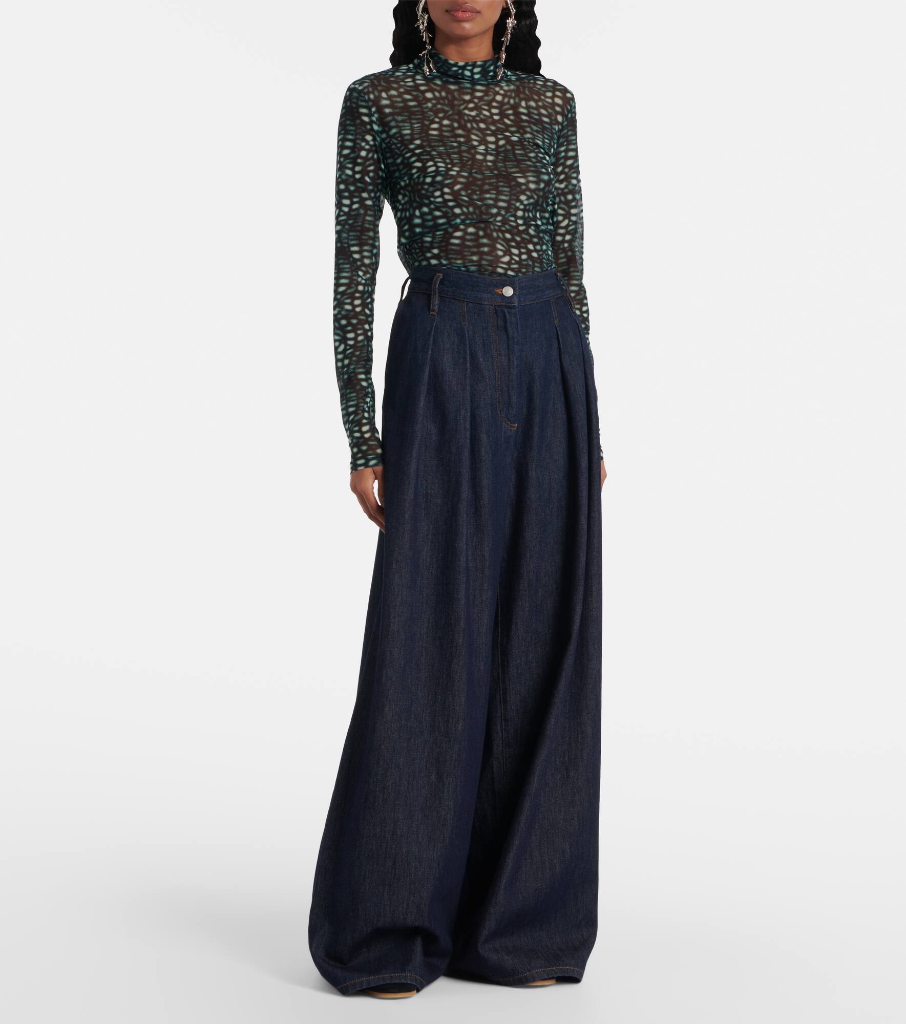 Pleated high-rise wide-leg pants - 7
