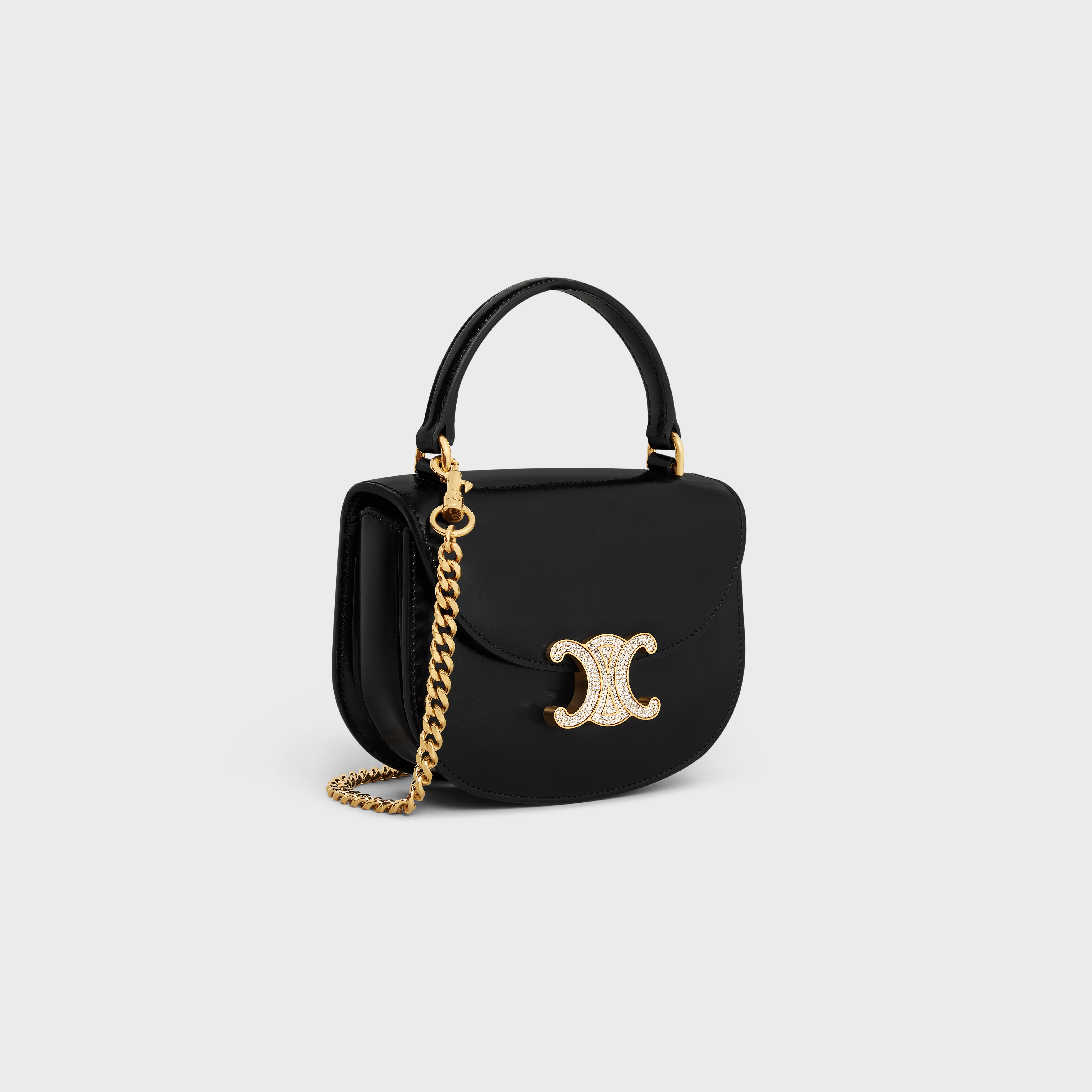 Mini Besace Triomphe on Chain with strass closure in SHINY CALFSKIN - 2