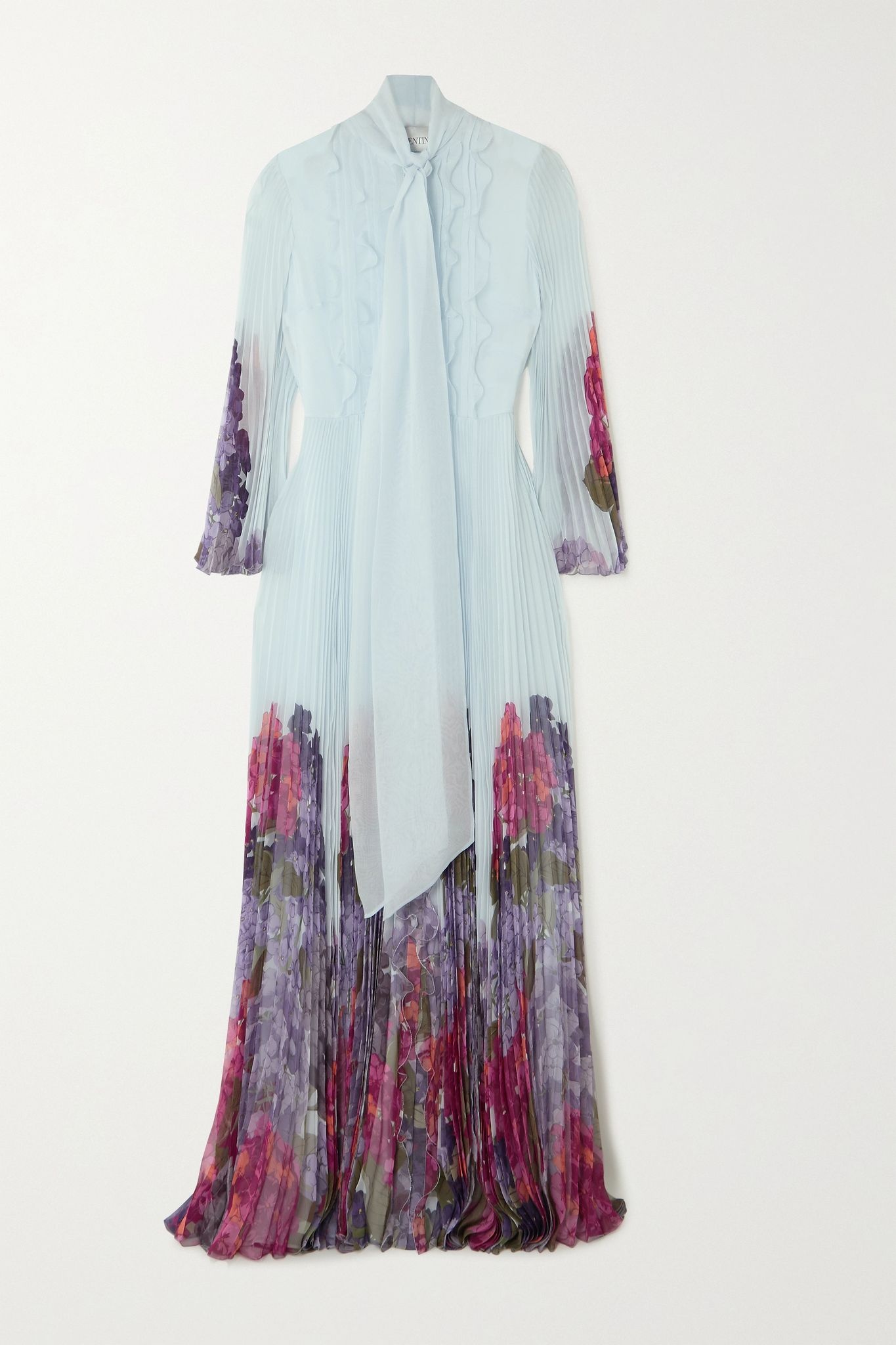 Ruffled pleated floral-print silk-chiffon gown - 1