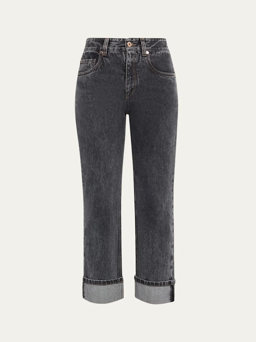 Acid-Wash Straight-Leg Ankle Boyfriend Jeans - 1