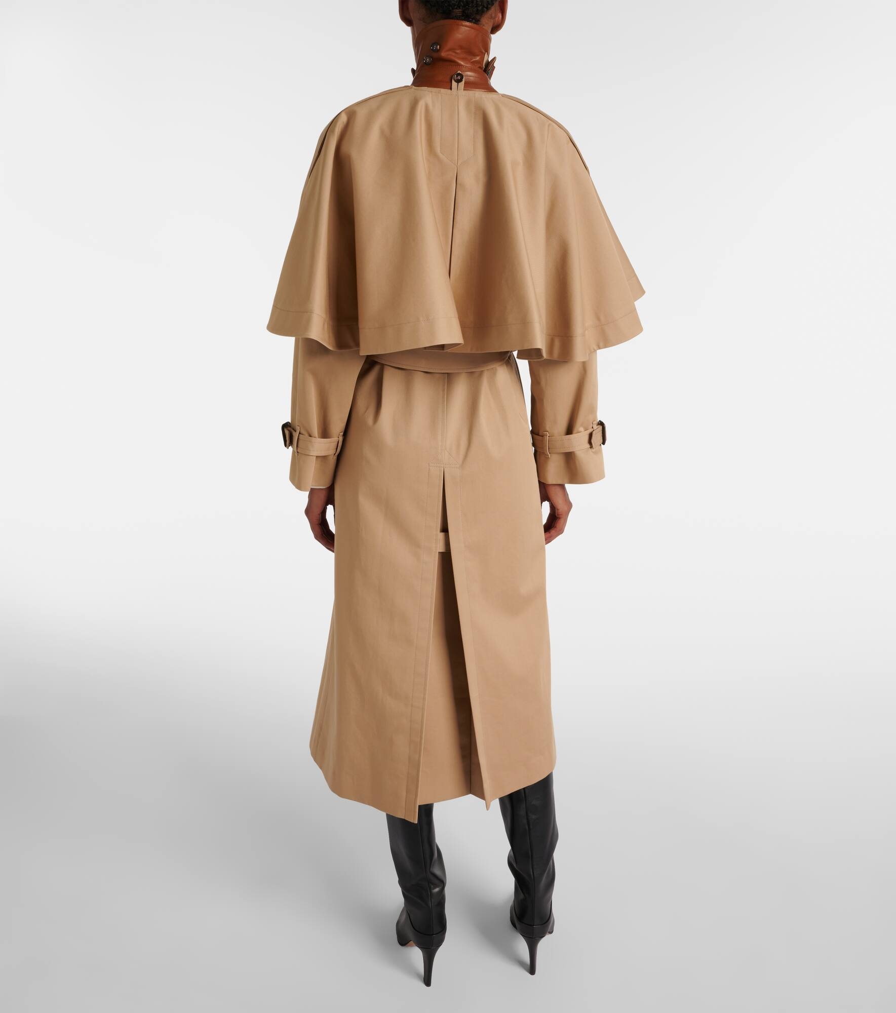 Caped cotton gabardine trench coat - 3