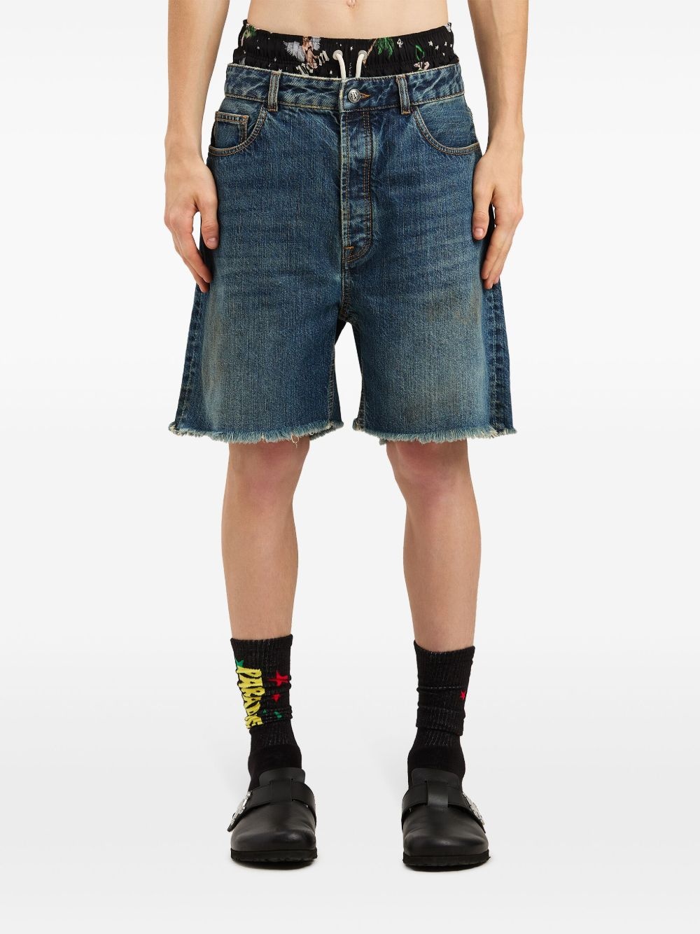 logo-print denim shorts - 3