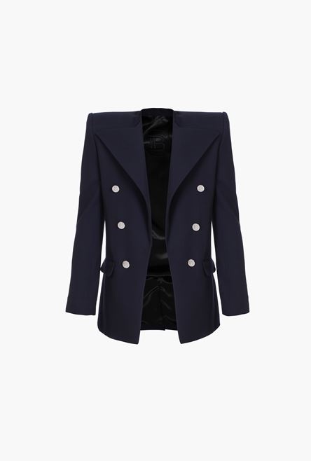 Oversized navy blue wool blazer with double-breasted buttoned fastening - 1