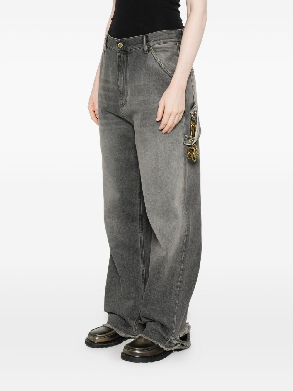 frayed-hem chain-detail trousers - 3