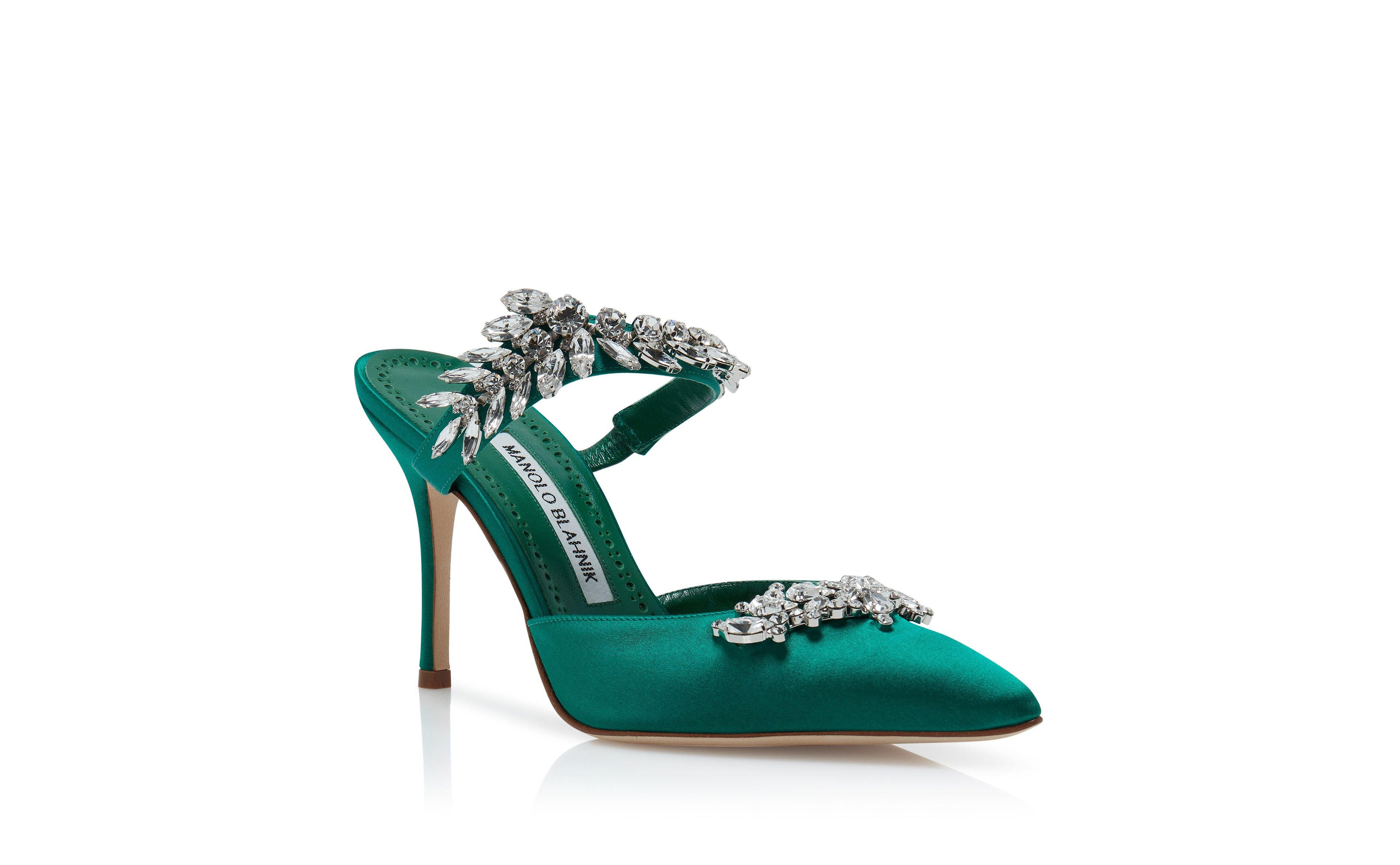 Green Satin Crystal Embellished Mules - 3