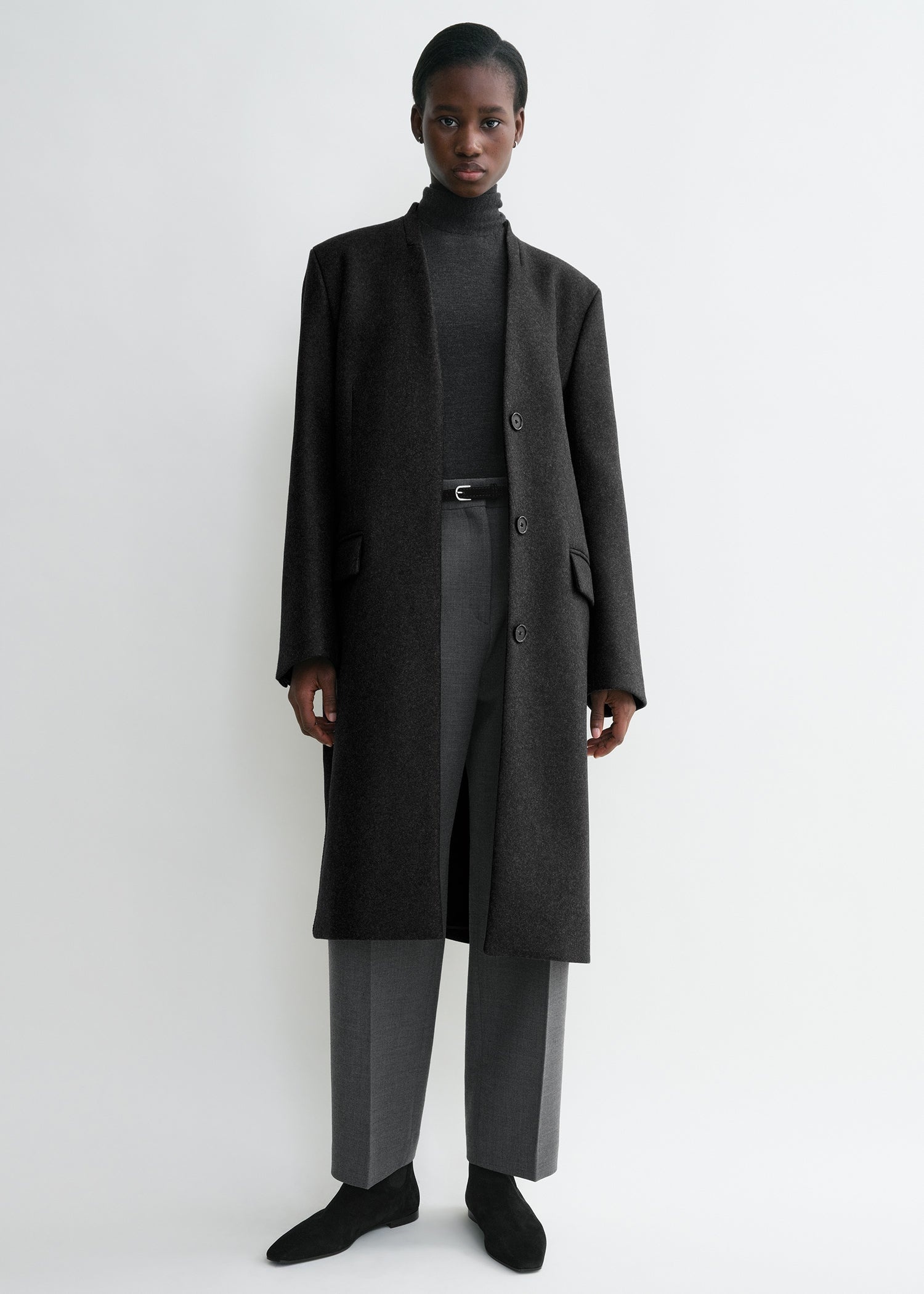 Deep pleat coat charcoal melange - 6