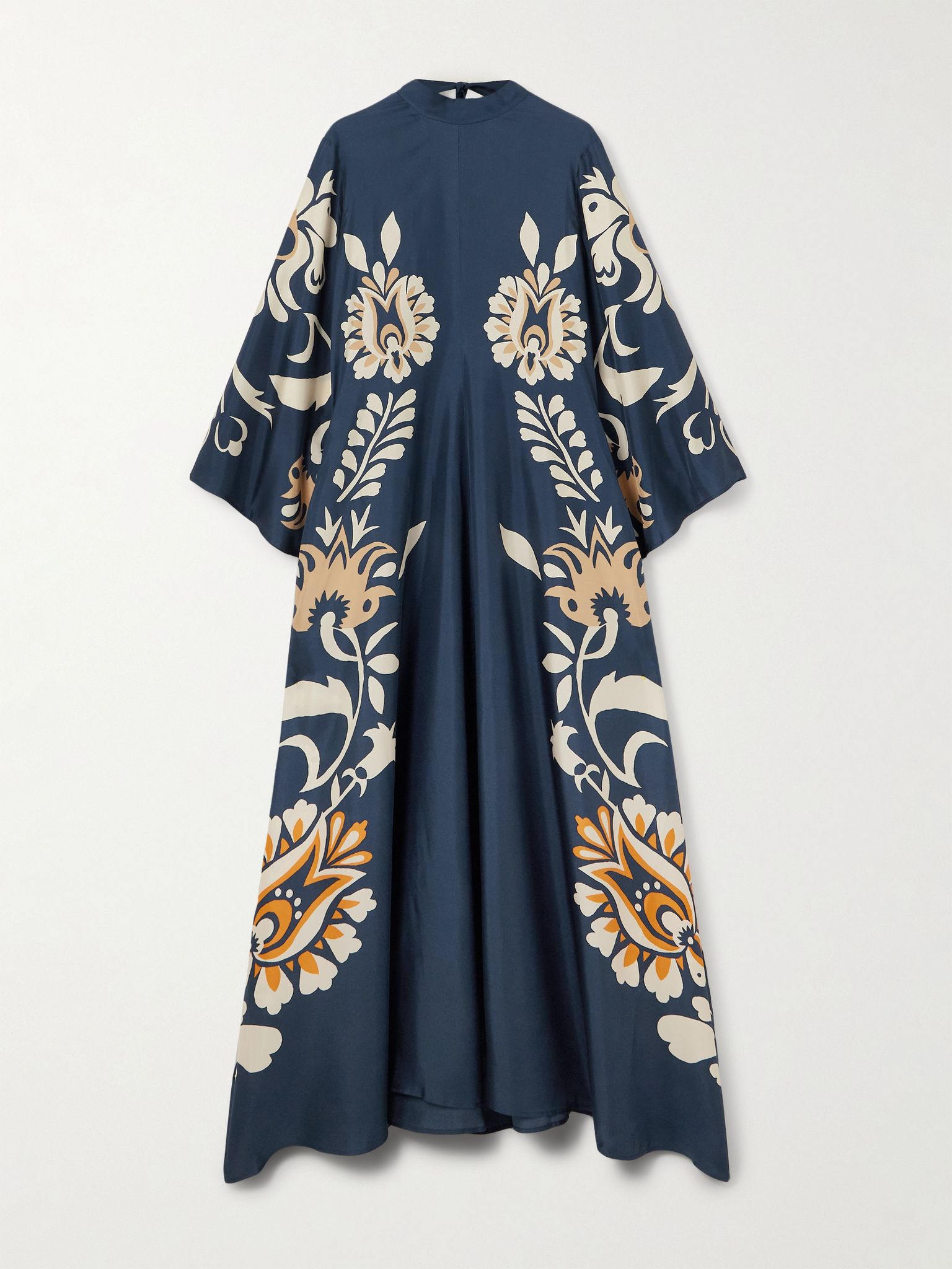 Scarf-detailed printed silk-twill maxi dress Blue - 1
