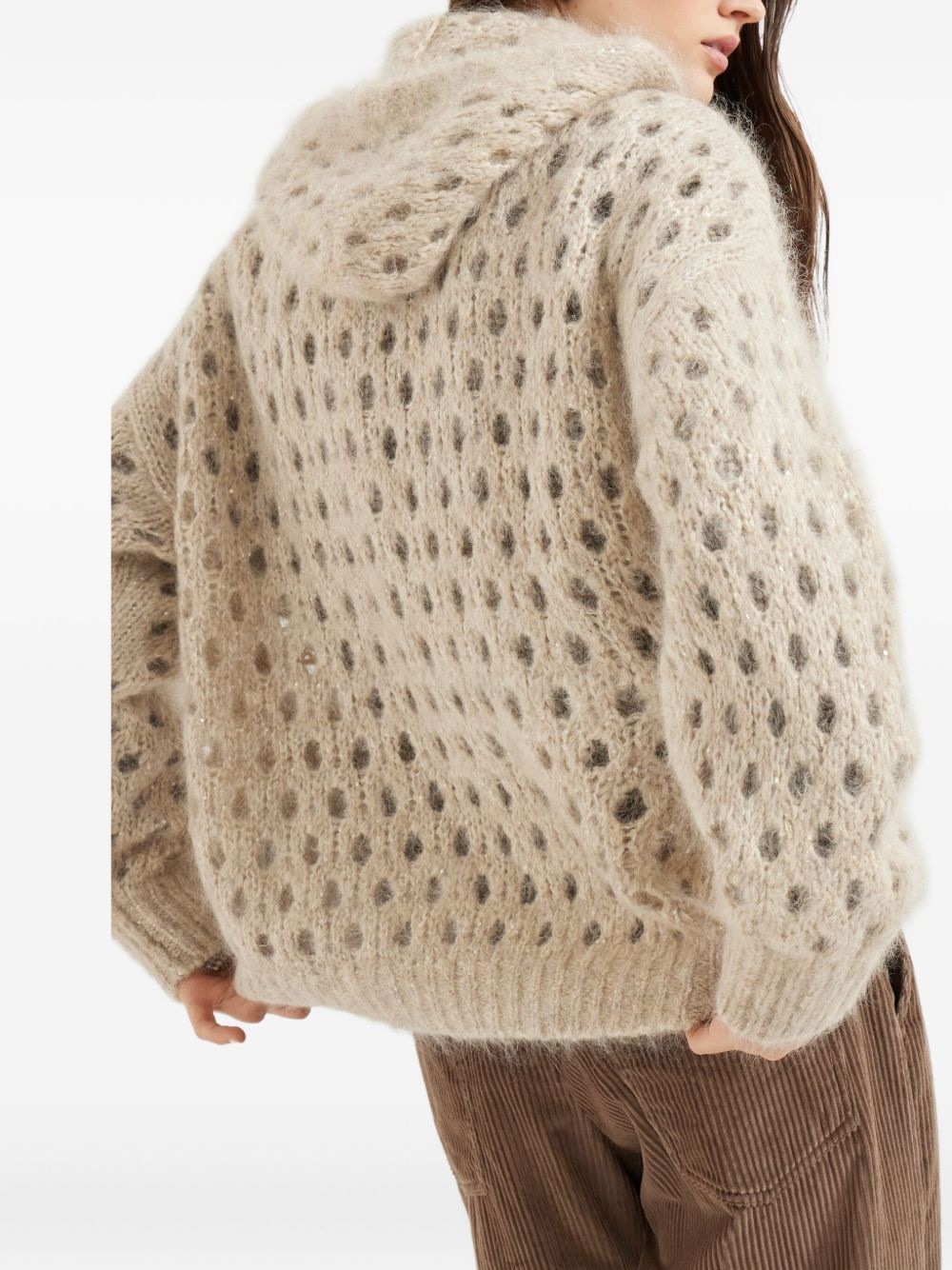 hooded hole-detail cardigan - 4