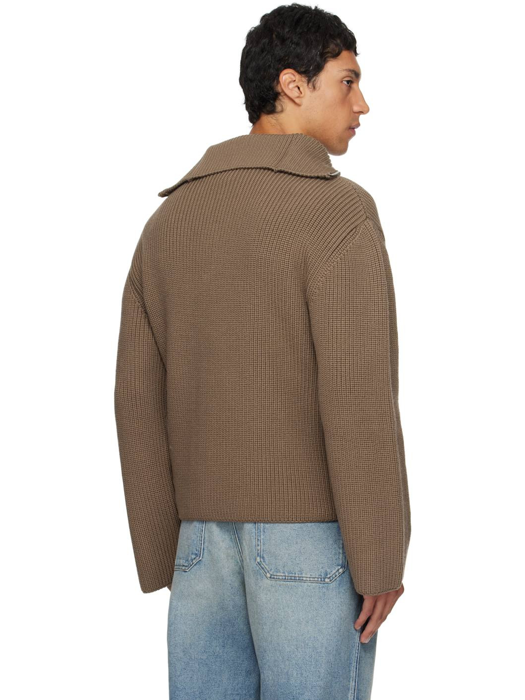 Brown Ribbed Wool Trucker Sweater - 3