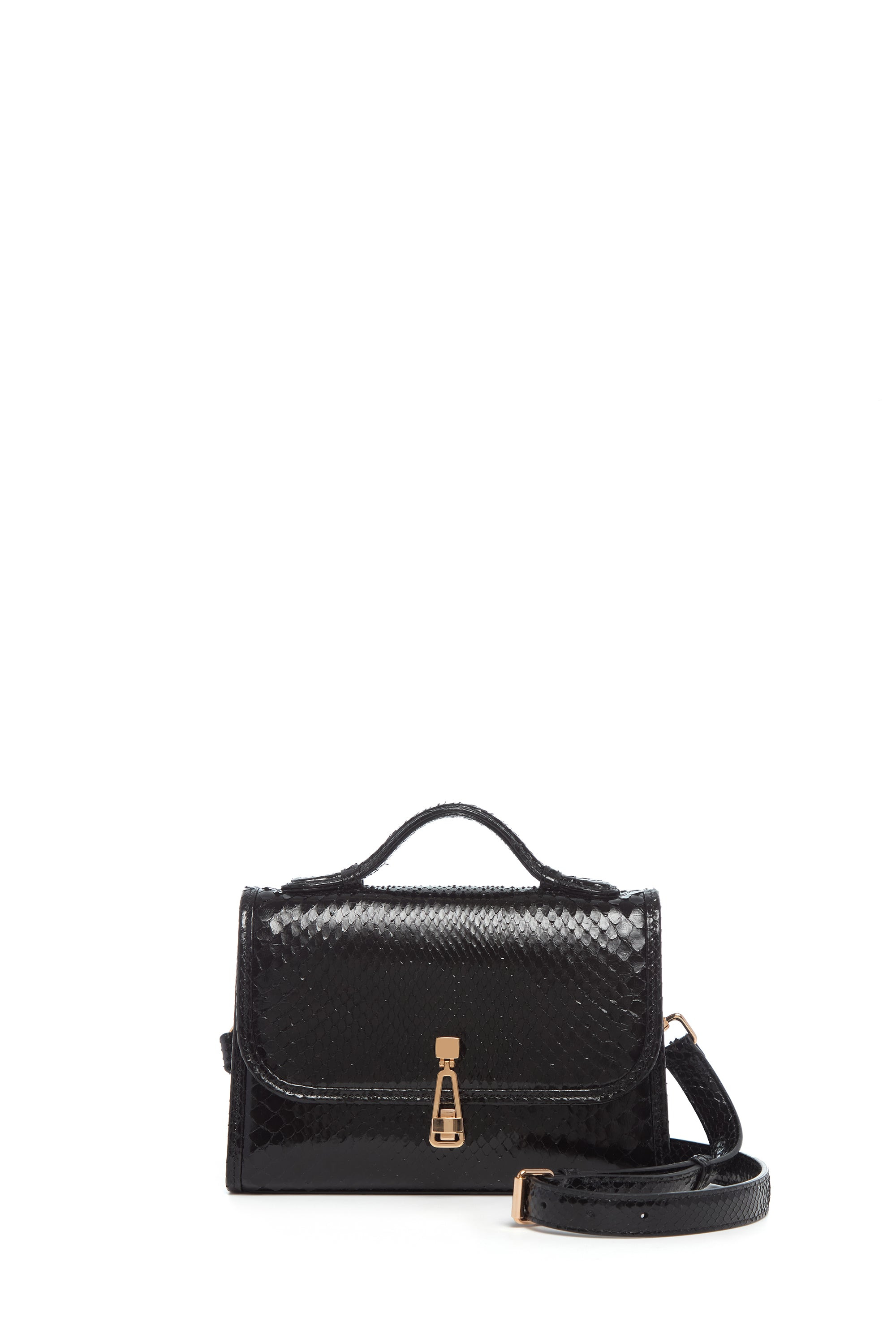 Small Leonora Flap Bag in Black Snakeskin with Sunglasses Pouch - 3