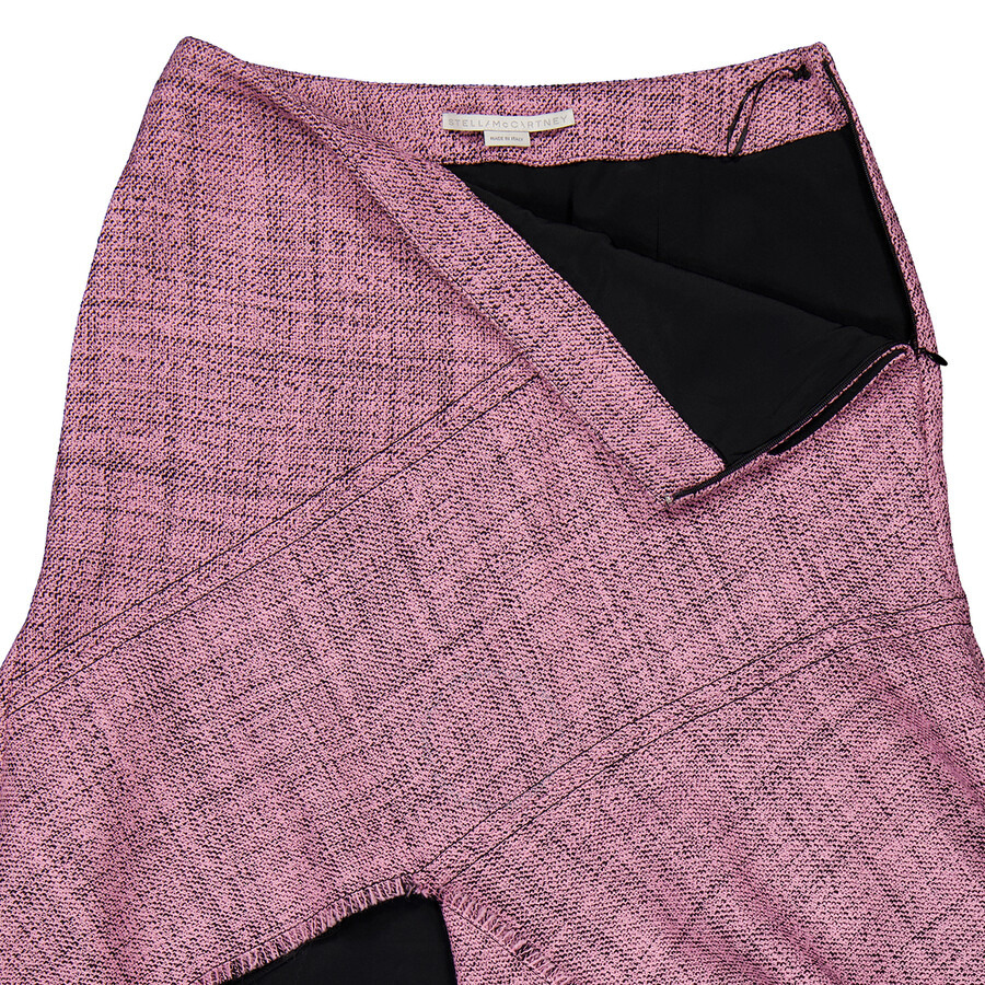 Stella Mccartney Ladies Pink Frayed Wool-Tweed Skirt - 8