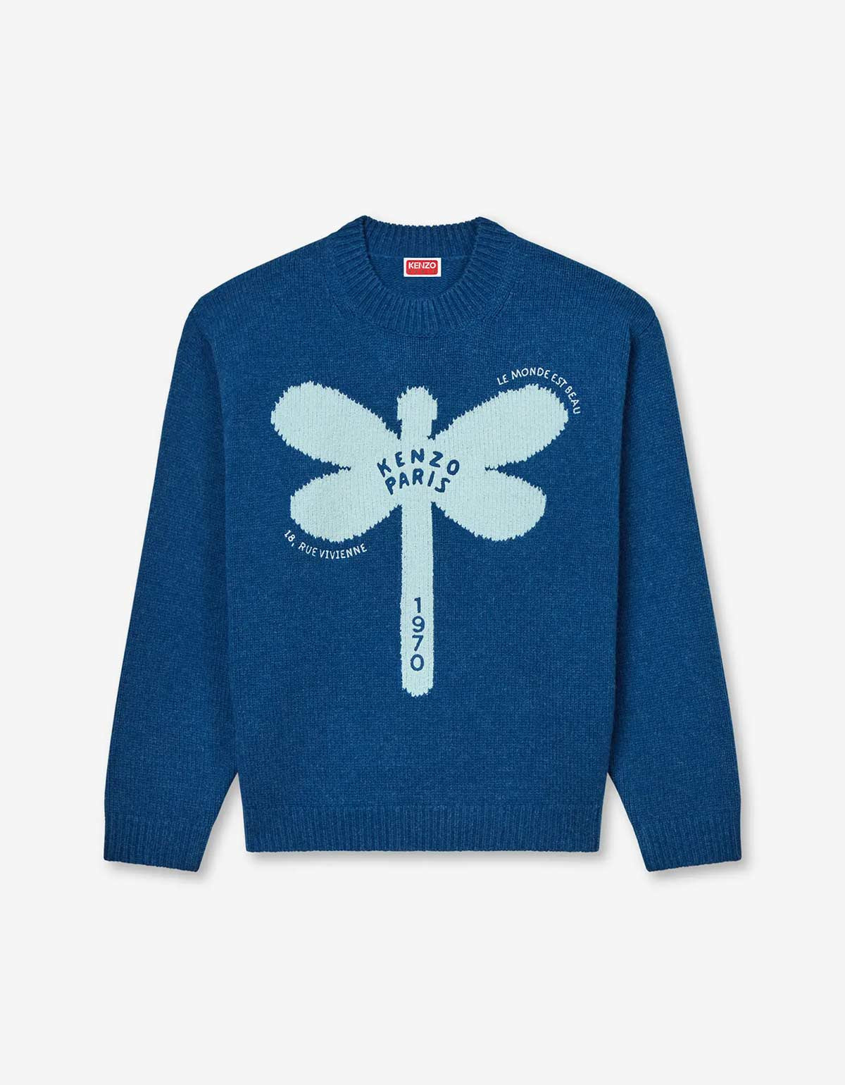 Kenzo Dragonfly Blue Embroidered Wool Jumper - 1