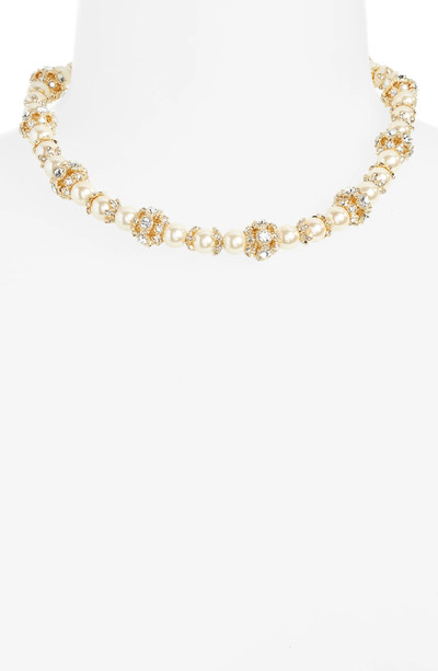 Marchesa Pavé Station Imitation Pearl Collar Necklace in Gold/Blush/Cry outlook