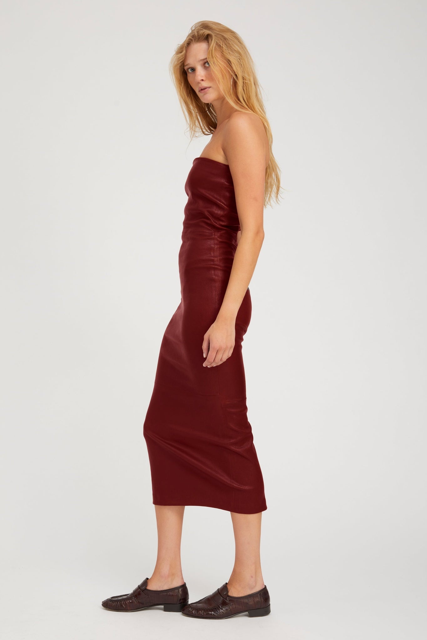 CHERRY LEATHER TUBE DRESS - 2