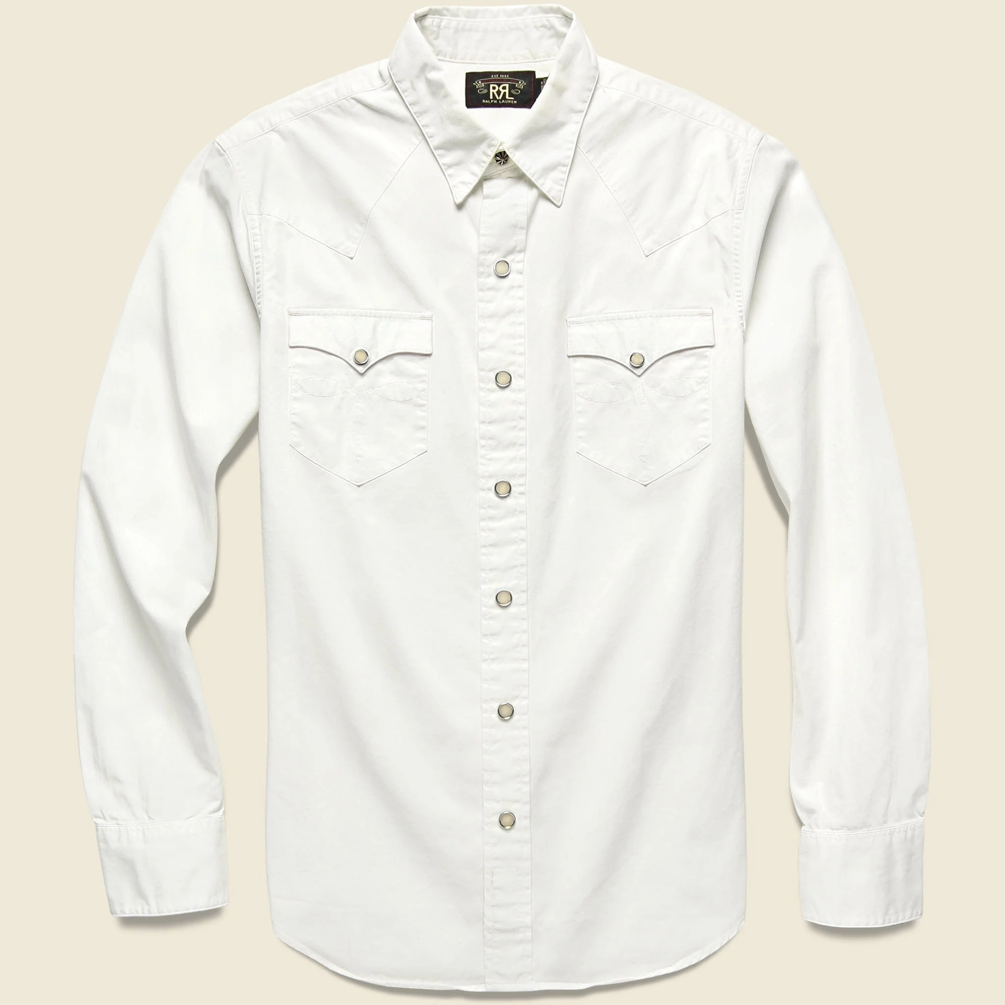 Slim Fit Twill Western Shirt - White - 1