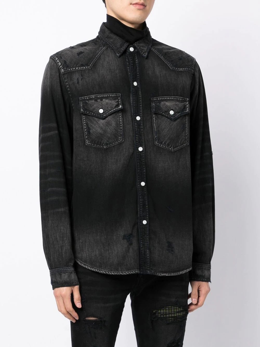 logo-embroidered denim shirt - 3