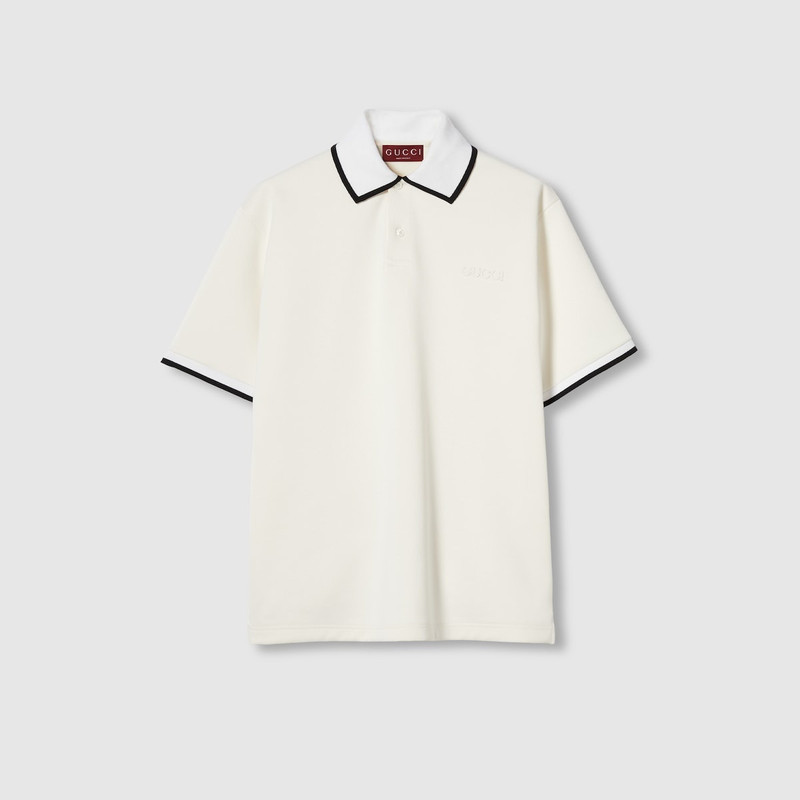 Cotton piquet polo top with embroidery 1