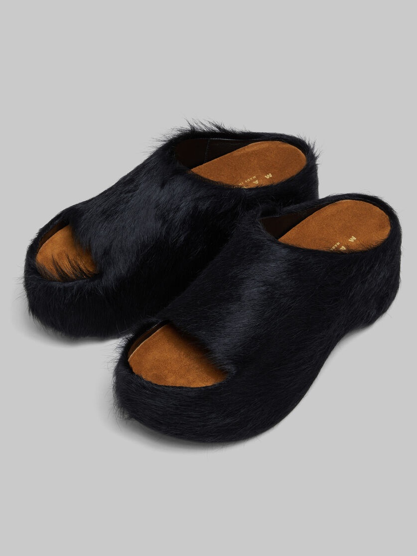 BLACK LONG-HAIR CALFSKIN CHUNKY CLOG SLIDE - 4