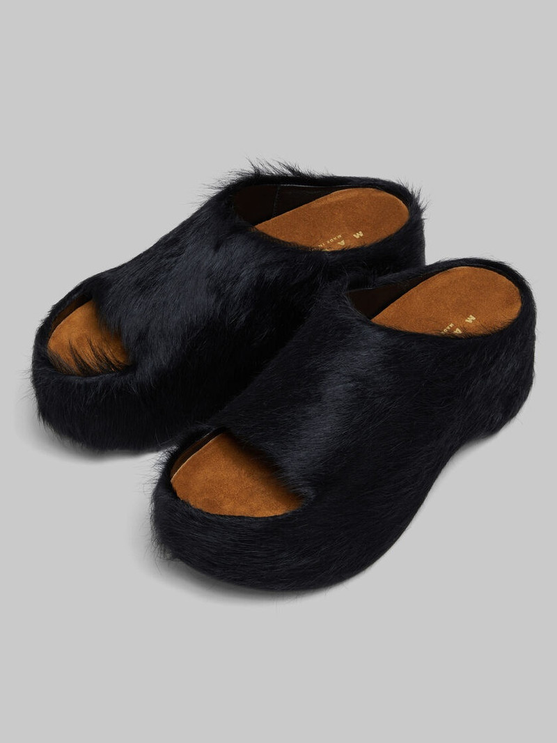 BLACK LONG-HAIR CALFSKIN CHUNKY CLOG SLIDE 4