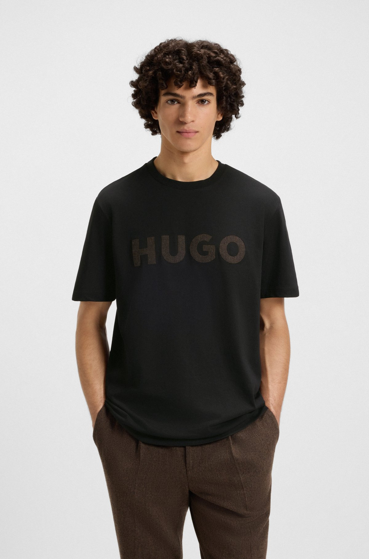 COTTON-JERSEY T-SHIRT WITH HERRINGBONE LOGO - 2