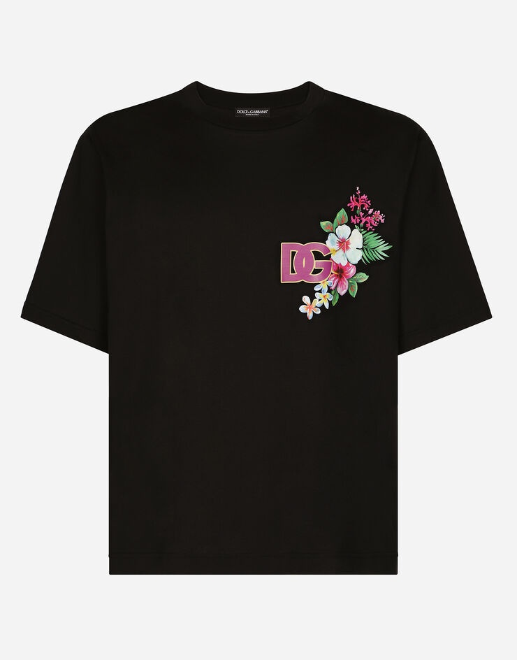 Dolce & Gabbana Cotton round-neck T-shirt with Hawaiian