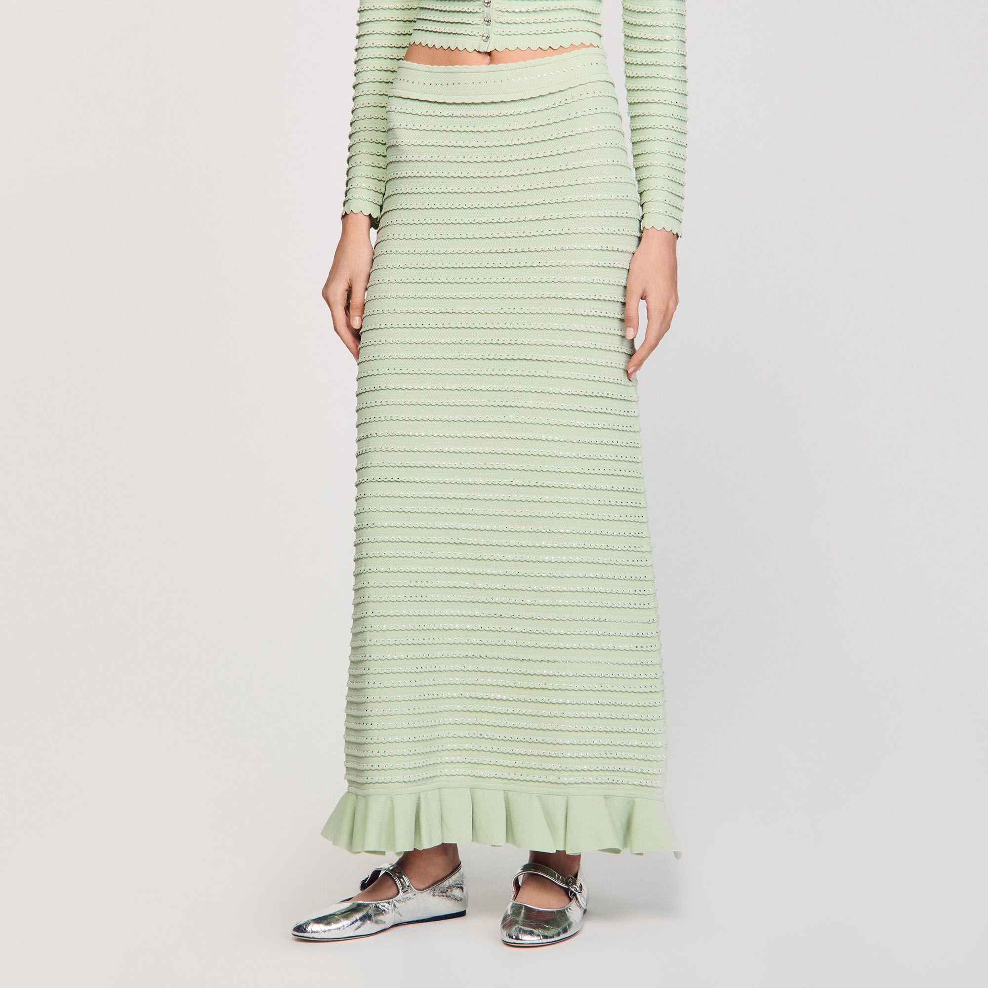 RHINESTONE KNIT MAXI SKIRT - 4