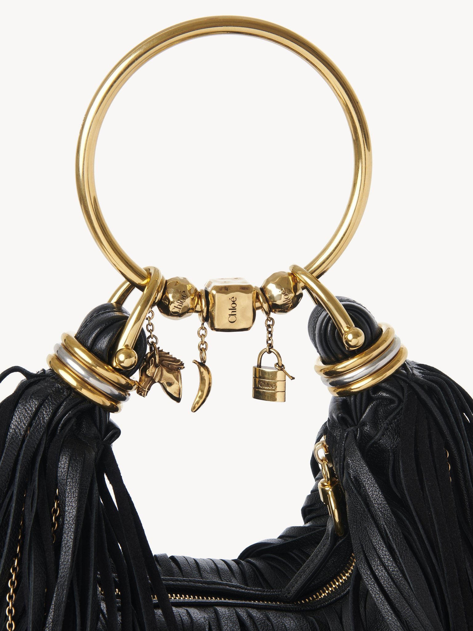 SMALL BRACELET HOBO BAG IN FRINGED LEATHER - 6