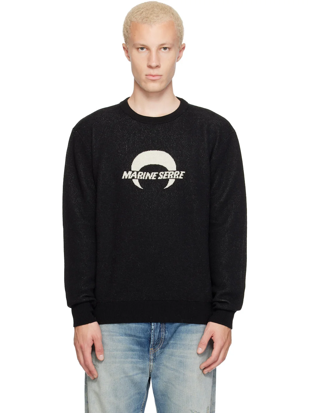 Black Merino Wool Knit LS Sweater - 1