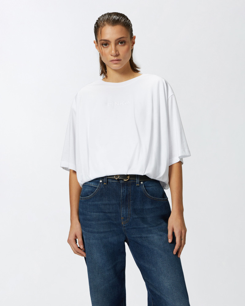 PINKO CROPPED JERSEY T-SHIRT WITH EMBROIDERED LOGO outlook