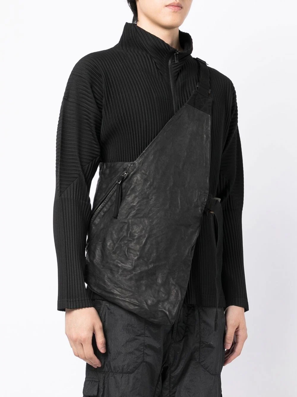 one-shoulder design leather top - 3
