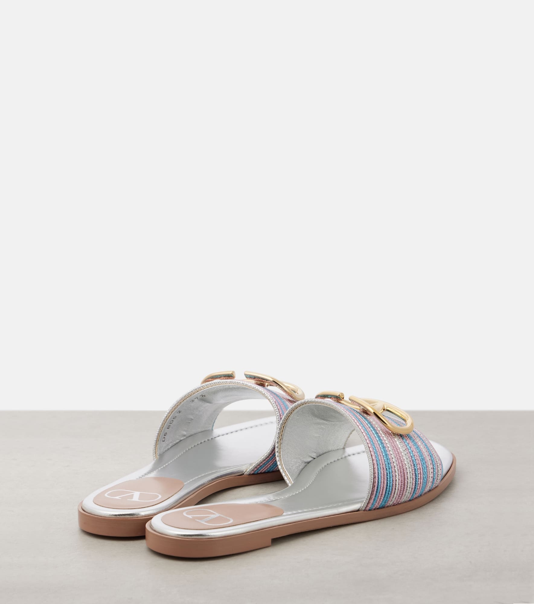 VLogo metallic leather slides - 2