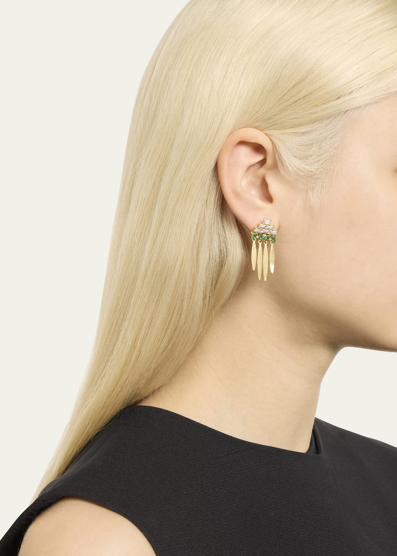 ILEANA MAKRI 18K Yellow Gold Grass Spike Earrings with Diamonds and Emeralds outlook