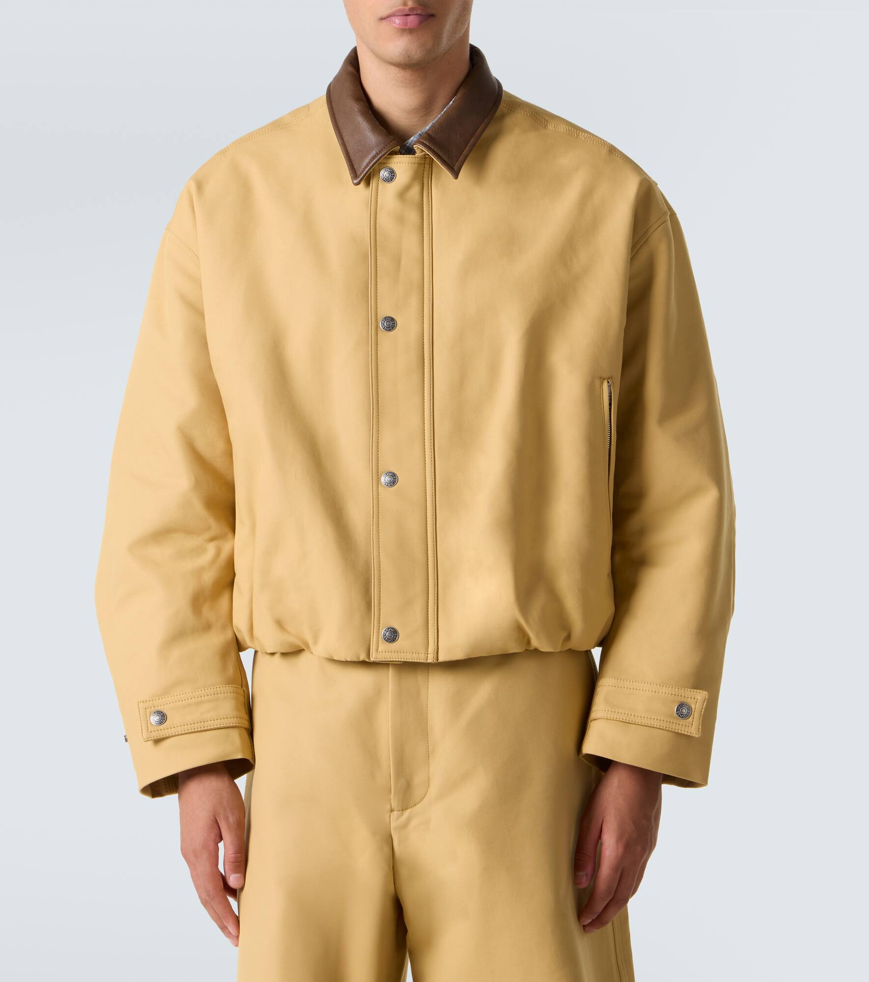 Leather-trimmed cotton twill jacket - 3
