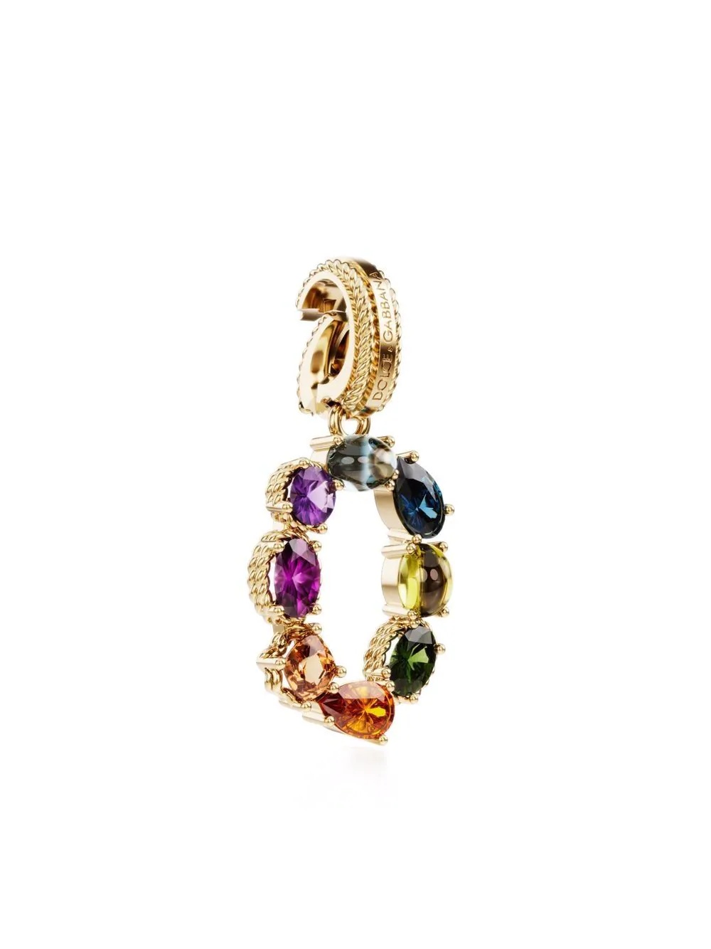 18kt yellow gold number 0 gemstone pendant - 2