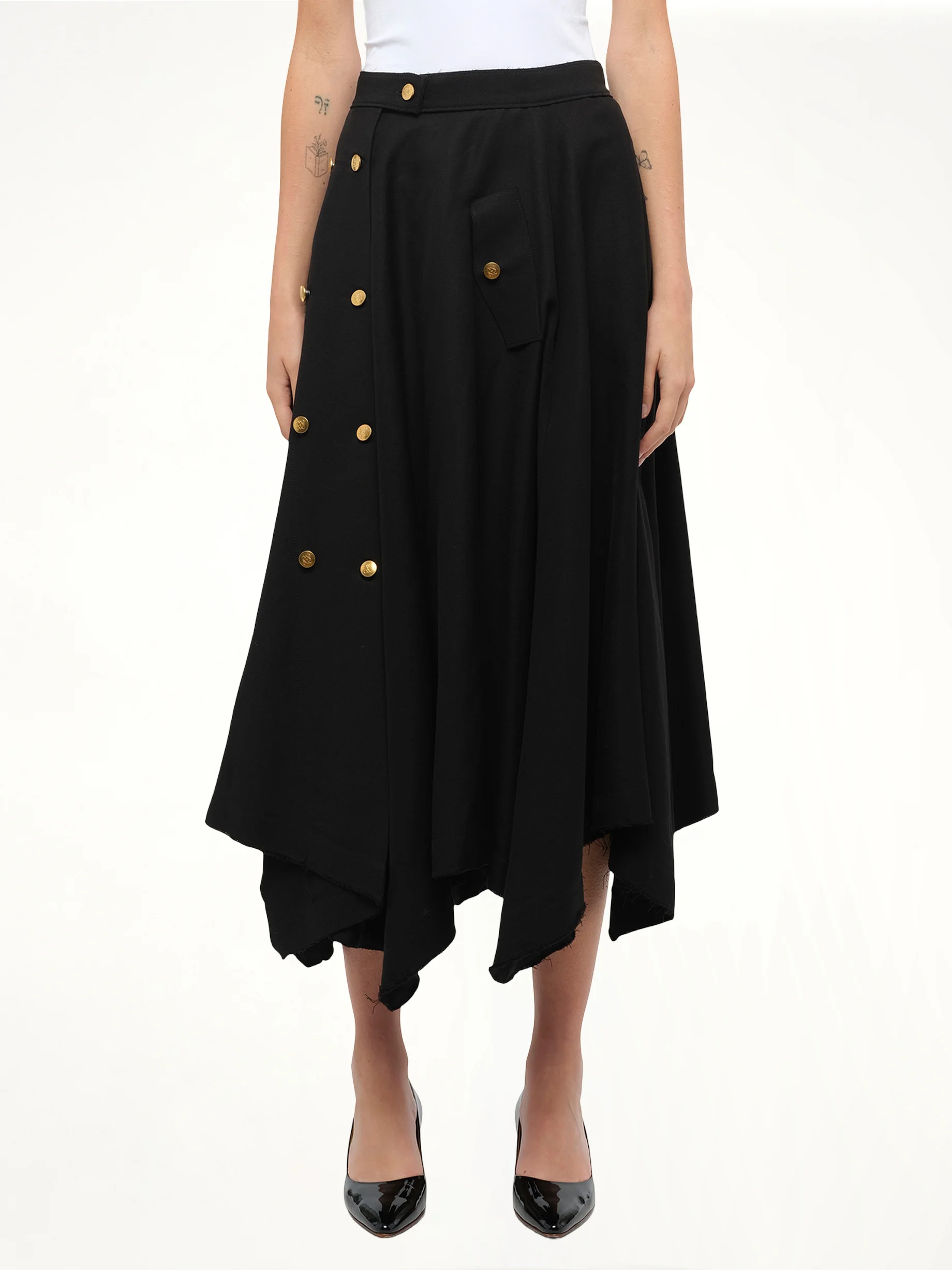 Gold Button Skirt in Black - 1