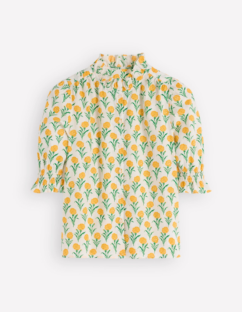 Heather Smocked Sleeve Top-Marigold, Carnation Stems 1